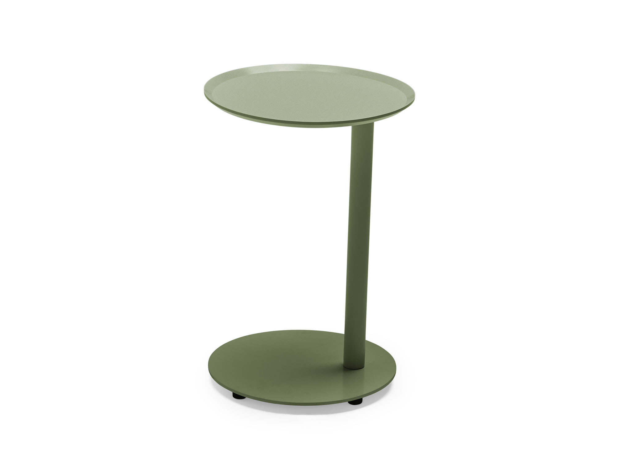 Right side view of green metal outdoor side table